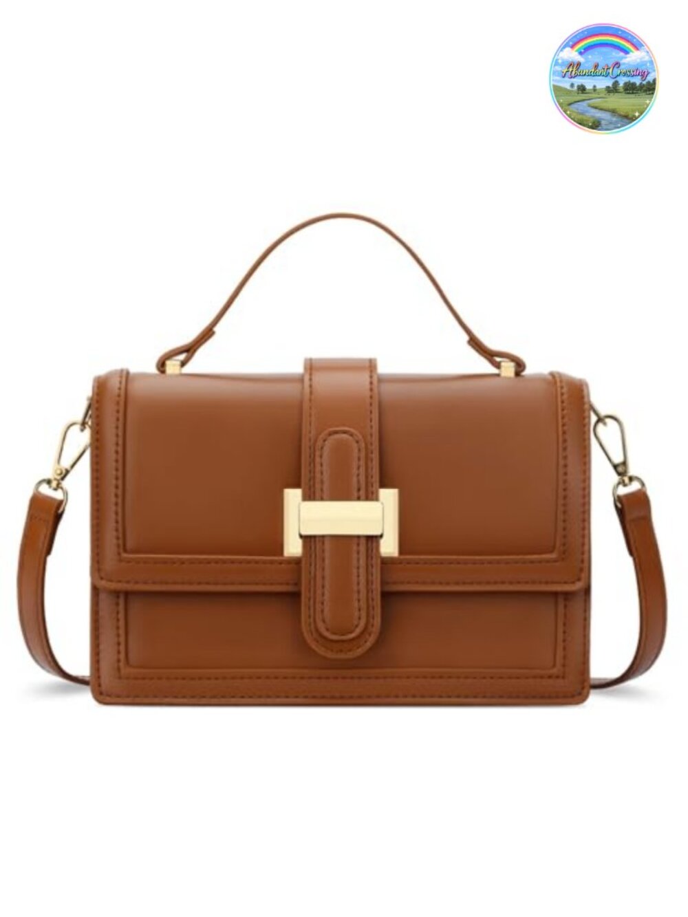 Vegan PU Leather Crossbody Bag Small Top Handle Purse Detachable Wide Strap